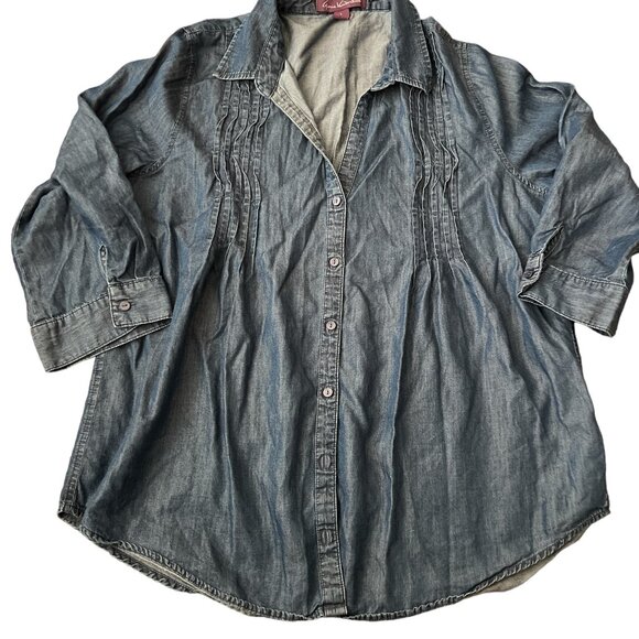 GUC - Gloria Vanderbilt Womens Giselle Chambray Top - Picture 2 of 2